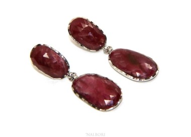 NSA|Earrings in 925 silver faceted natural corundum ruby root pendants