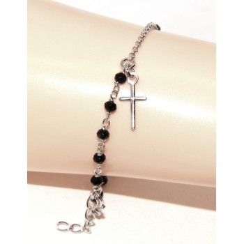 NSA|Rosary bracelet man woman in 925 sterling silver cross pendant 15.5-18 cm