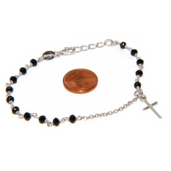 NSA|Bracciale lavorazione a rosario uomo donna in Argento 925 croce a ciondolo 15,5-18 cm