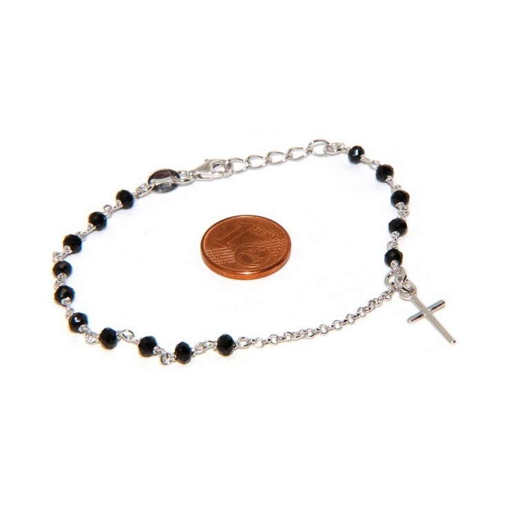 NSA|Bracciale lavorazione a rosario uomo donna in Argento 925 croce a ciondolo 15,5-18 cm