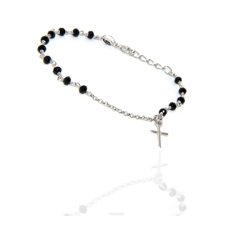 NSA|Bracciale lavorazione a rosario uomo donna in Argento 925 croce a ciondolo 15,5-18 cm