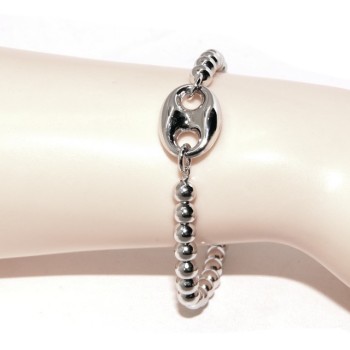 NSA|Bracciale uomo donna in Argento 925 palline 5 mm e maglia marina circonferenza polso 16,50 - 19,50 cm