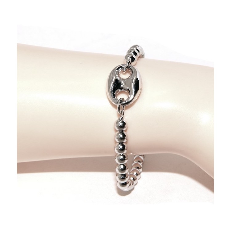 NSA|Bracelet man woman in Sterling Silver 5 mm balls and marine sweater circumference wrist 16,50 - 19.50 cm