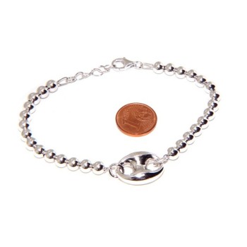 NSA|Bracelet man woman in Sterling Silver 5 mm balls and marine sweater circumference wrist 16,50 - 19.50 cm
