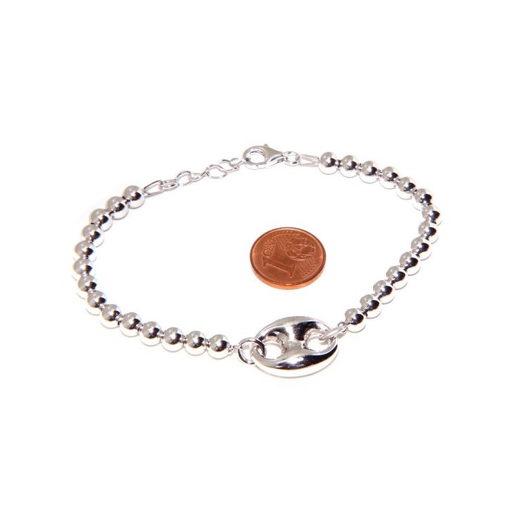 NSA|Bracelet man woman in Sterling Silver 5 mm balls and marine sweater circumference wrist 16,50 - 19.50 cm