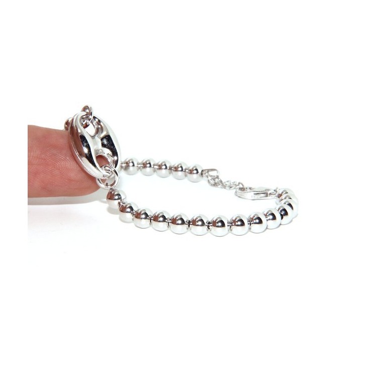 NSA|Bracelet man woman in Sterling Silver 5 mm balls and marine sweater circumference wrist 16,50 - 19.50 cm