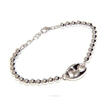NSA|Bracciale uomo donna in Argento 925 palline 5 mm e maglia marina circonferenza polso 16,50 - 19,50 cm