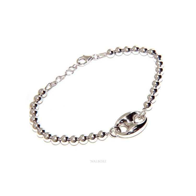 NSA|Bracciale uomo donna in Argento 925 palline 5 mm e maglia marina circonferenza polso 16,50 - 19,50 cm