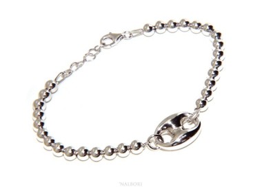 NSA|Bracelet man woman in Sterling Silver 5 mm balls and marine sweater circumference wrist 16,50 - 19.50 cm