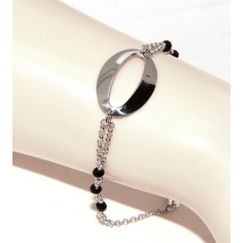 NSA|Bracelet woman girl Silver 925 rosary working black crystal with central oval 15.5 - 18 cm