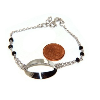 NSA|Bracelet woman girl Silver 925 rosary working black crystal with central oval 15.5 - 18 cm