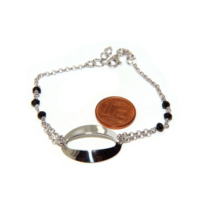 NSA|Bracelet woman girl Silver 925 rosary working black crystal with central oval 15.5 - 18 cm