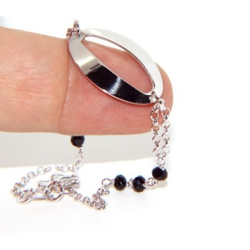 NSA|Bracelet woman girl Silver 925 rosary working black crystal with central oval 15.5 - 18 cm