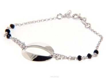 NSA|Bracelet woman girl Silver 925 rosary working black crystal with central oval 15.5 - 18 cm