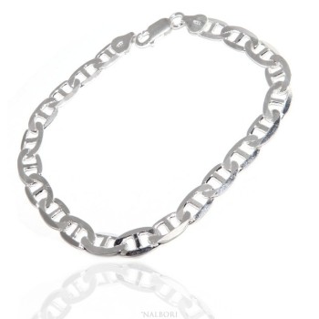 NSA|ARGENTO 925 : Collana o Bracciale uomo maglia marina traversino 7 x 13 mm massiccia piena diamantata