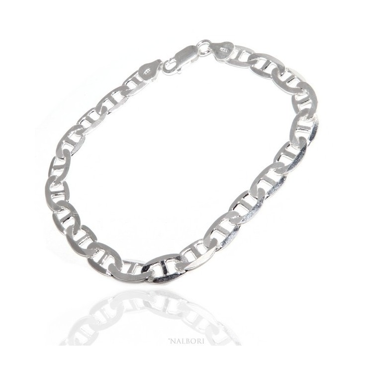 NSA|ARGENTO 925 : Collana o Bracciale uomo maglia marina traversino 7 x 13 mm massiccia piena diamantata