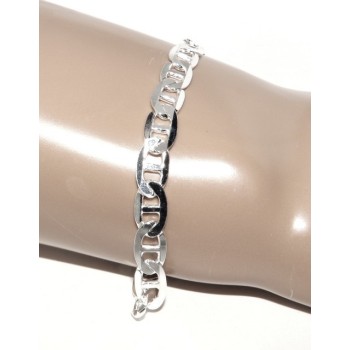 NSA|ARGENTO 925 : Collana o Bracciale uomo maglia marina traversino 7 x 13 mm massiccia piena diamantata