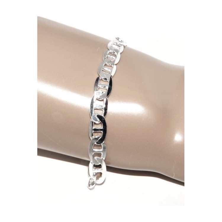 NSA|ARGENTO 925 : Collana o Bracciale uomo maglia marina traversino 7 x 13 mm massiccia piena diamantata