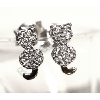 NSA|italian silver :   woman earrings zirconia white cat kitten tail contrary