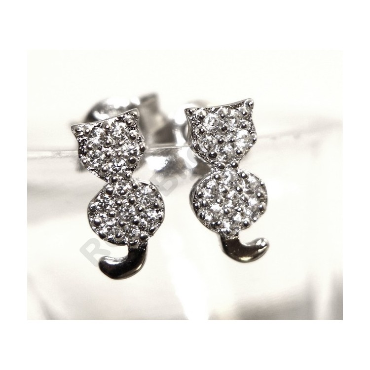 NSA|italian silver :   woman earrings zirconia white cat kitten tail contrary