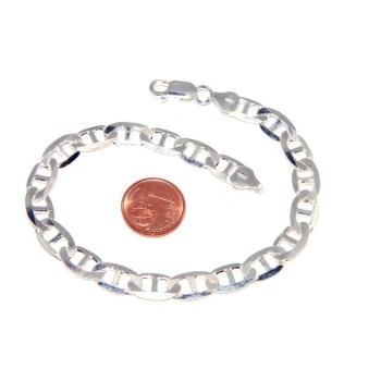 NSA|ARGENTO 925 : Collana o Bracciale uomo maglia marina traversino 7 x 13 mm massiccia piena diamantata