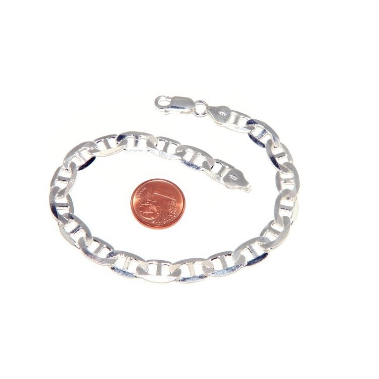 NSA|ARGENTO 925 : Collana o Bracciale uomo maglia marina traversino 7 x 13 mm massiccia piena diamantata