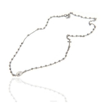NSA|Collana rosario uomo o donna in Argento 925 palline 3 mm croce madonna miracolosa rodio
