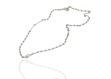 NSA|Rosary Necklace in 925 Sterling Silver Balls 3 mm Miraculous Madonna Cross