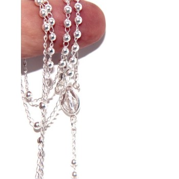 NSA|Rosary necklace man or woman in Sterling Silver 3mm balls miraculous madonna cross