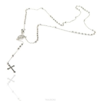 NSA|Collana rosario uomo o donna in Argento 925 palline 3mm croce madonna miracolosa