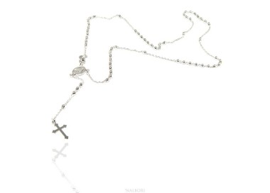 NSA|Rosary necklace man or woman in Sterling Silver 3mm balls miraculous madonna cross