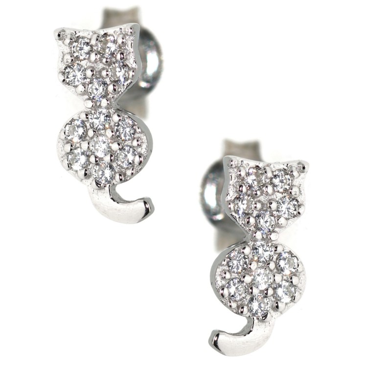 NSA|cat earrings 925 silver pavé zircons contrariè kitten tail