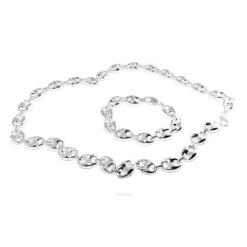 NSA|ARGENTO 925 : Completo parure collana + Bracciale donna maglia marina 18 x 13 mm grande