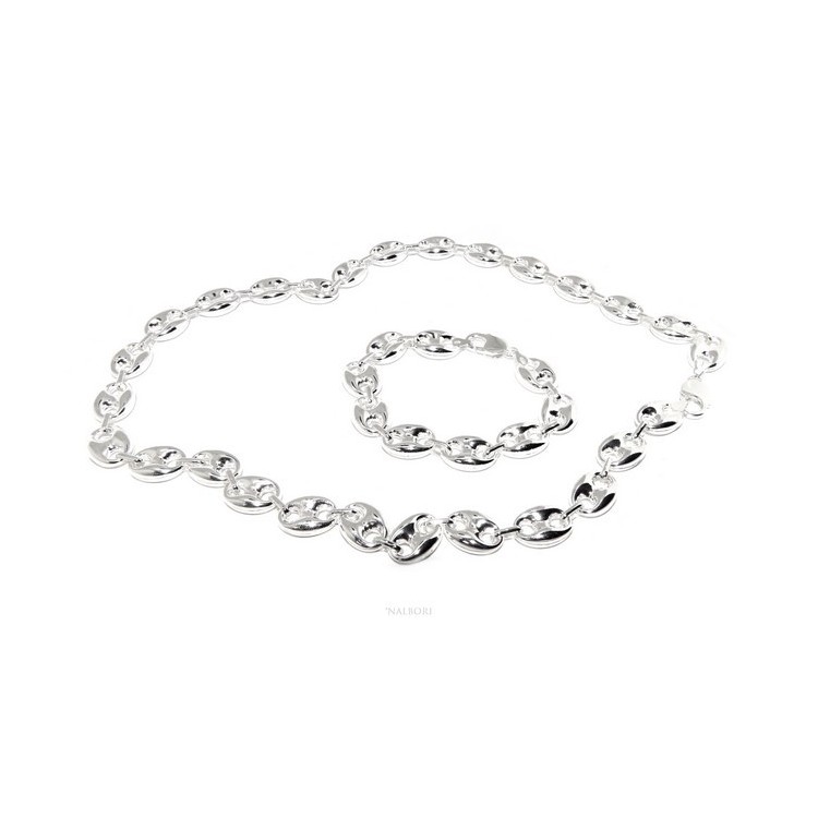 NSA|ARGENTO 925 : Completo parure collana + Bracciale donna maglia marina 18 x 13 mm grande