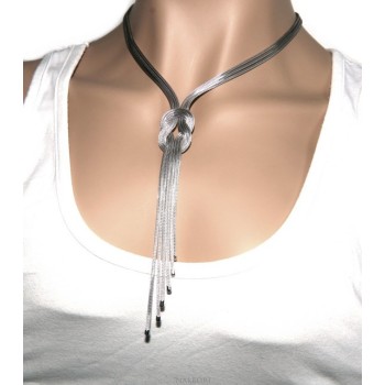 NSA|Silver 925: Necklace faux choker for women's fall and fox tail 6 strands with flat knot