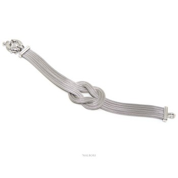 NSA|ARGENTO 925 Bracciale da donna fox tail 6 fili con nodo piano polso sottile circonferenza  14,50 - 16 cm