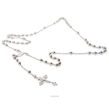 NSA|Collana rosario uomo o donna in Argento 925 croce lavorata palline 5 mm 67 cm Rodiato nalbori