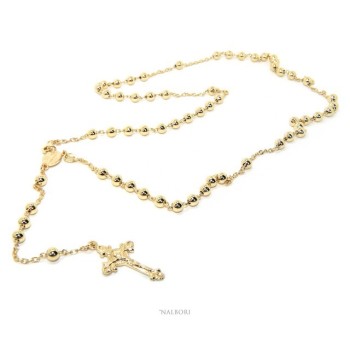 NSA|Rosary necklace for men or women in 925 sterling silver cross worked balls 5 mm 67 cm Bathroom Yellow gold