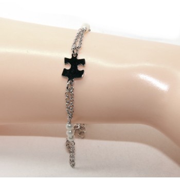 NSA|529/5000
Bracelet man woman boy Silver 925 rosary working white glass beads with central puzzle 16.00-19.00 cm