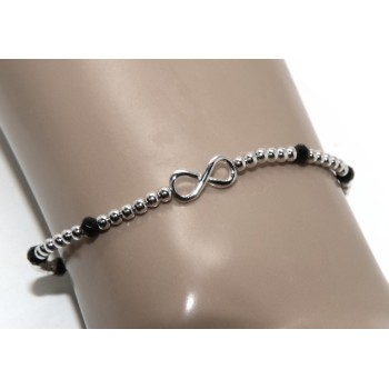 NSA|NALBORI collection Bracelet man Silver 925 black crystal balls infinite 18.50 - 21 cm