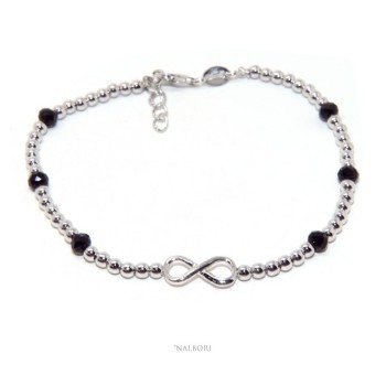 NSA|Bracelet man Silver 925 black crystal balls infinite 18.50 - 21 cm