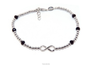 NSA|Bracelet man Silver 925 black crystal balls infinite 18.50 - 21 cm