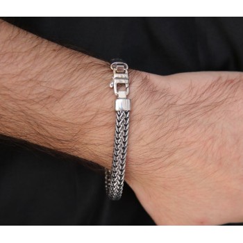 NSA|ARGENTO 925 Massiccio Bracciale da uomo snake piatto bizantino scuro anticato made in italy