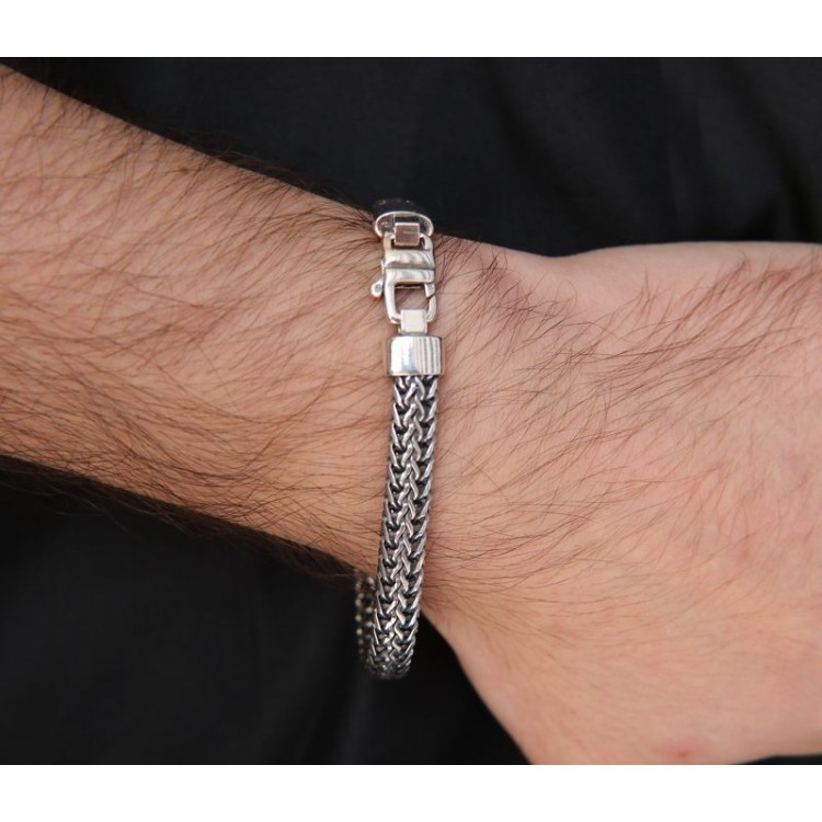 NSA|ARGENTO 925 Massiccio Bracciale da uomo snake piatto bizantino scuro anticato made in italy