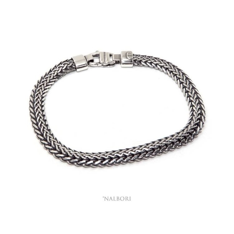 NSA|SILVER 925 Solid dark antique Byzantine snake bracelet men's bracelet made in italy