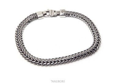 NSA|SILVER 925 Solid dark antique Byzantine snake bracelet men's bracelet made in italy