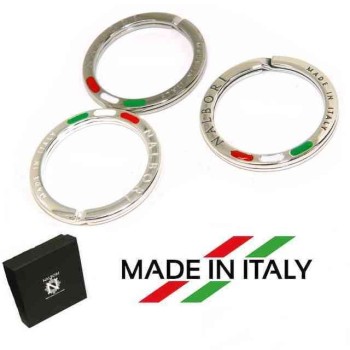 NSA|Key ring man or woman with massive printed ring made in Italy Italian flag enamel NALBORI made in italy