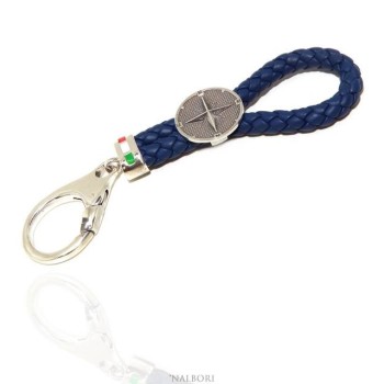 NSA|Key ring man or woman in solid 925 silver and navy blue leather KeyRing wind rose hook