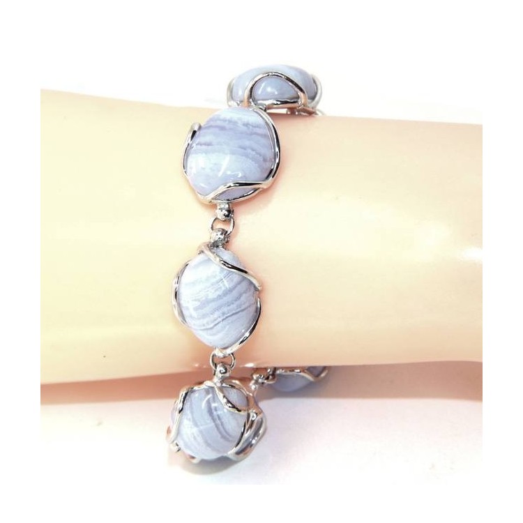 NSA|Woman bracelet in 925 silver and blue natural calcedion stones