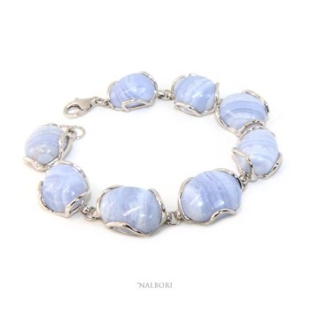 NSA|NALBORI Bracciale donna in Argento 925 e pietre di calcedionio naturale azzurro